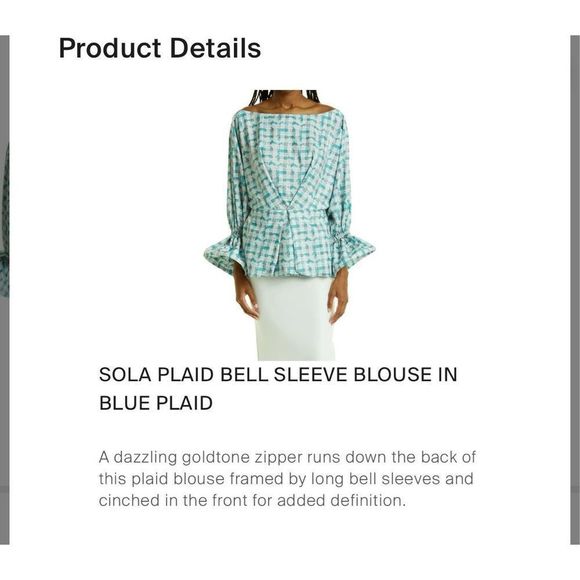 NWT Kimberly Goldson Sola Plaid Bell Sleeve Blouse - Picture 8 of 8